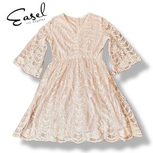 NWT Easel Los Angeles Cottagecore Boho Lace Bell Sleeve Mini Dress Medium